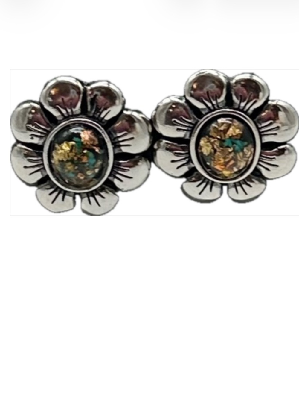 Vintage Native American Goldstone Turquoise Flower Sterling Silver Earrings